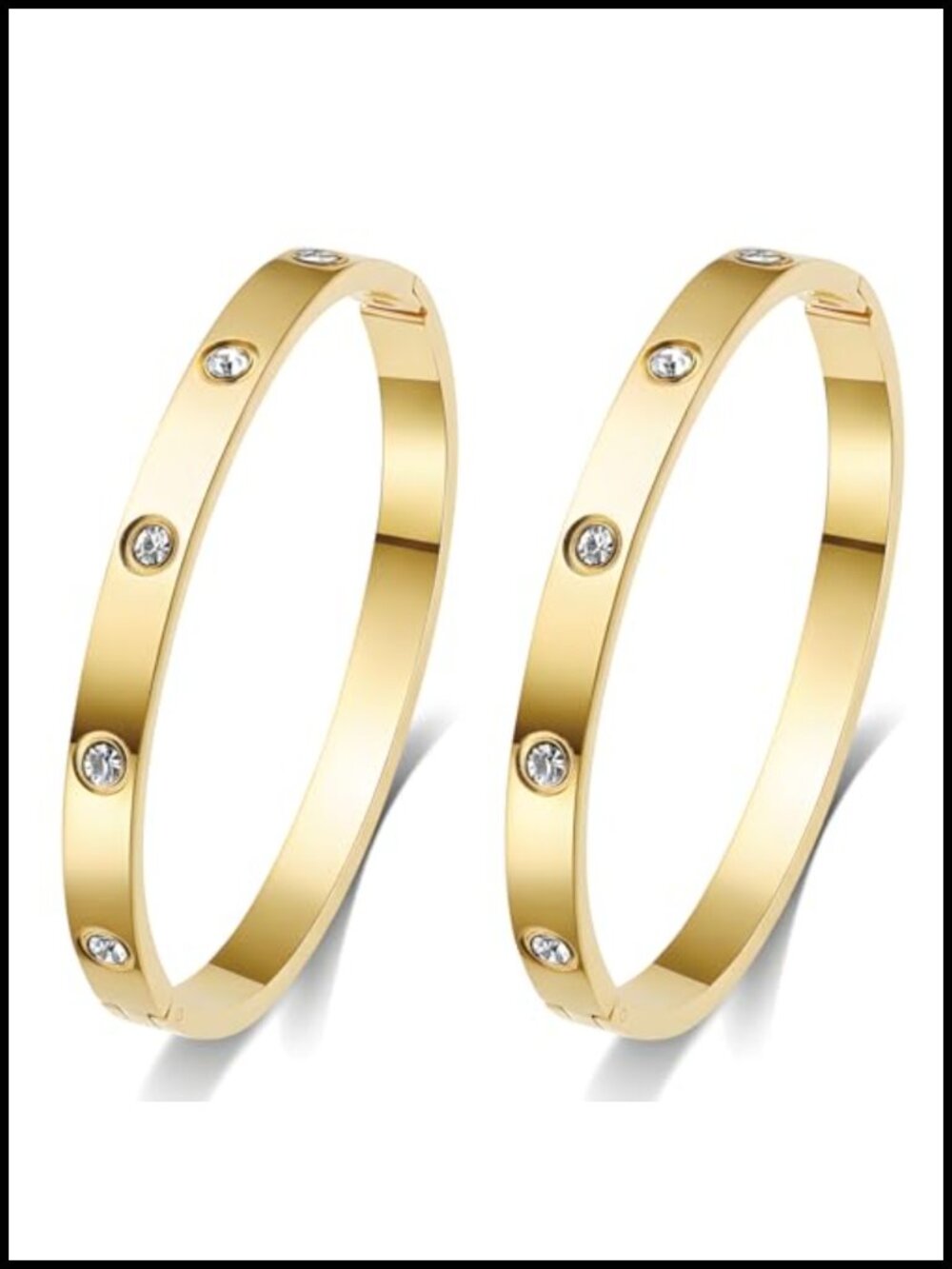 18K Gold Plated Bangle Bracelet Set for Women Stainless Steel CZ Friendship